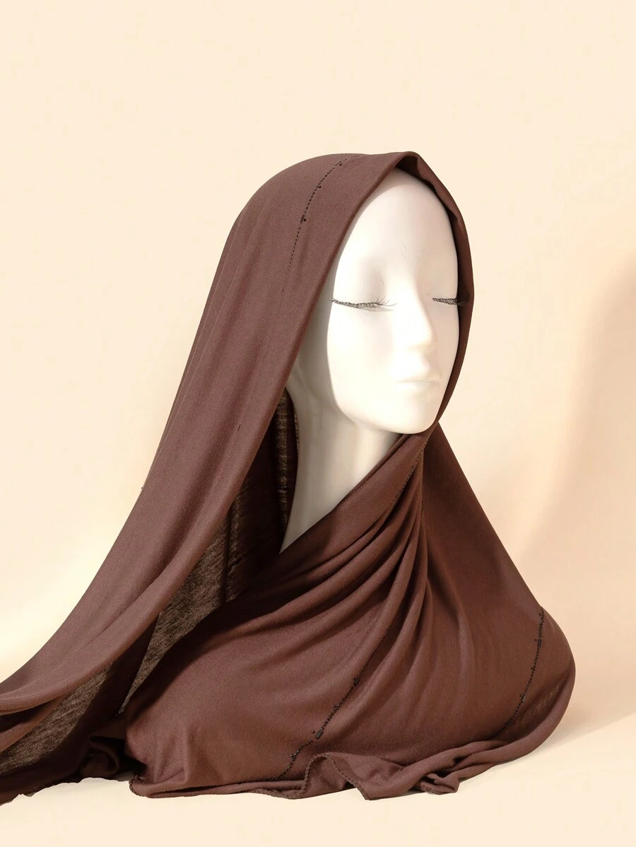 1 Stück Damen Kopftuch aus weichem Jersey mit Diamantmuster, arabischer Stil, langer konservativer Schal Einfarbig, geeignet für den täglichen Gebrauch, Strand, Urlaub - Kaffeebraun - Übersicht 1