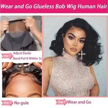 戴上即用无胶波波头假发波浪前蕾丝人发假发女士预拔预剪 4x4 蕾丝闭合假发无需胶水适合初学者 - 黑色 - 查看 7