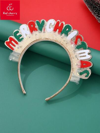 1 件儿童彩色字母图案蕾丝花边头带，适合圣诞节