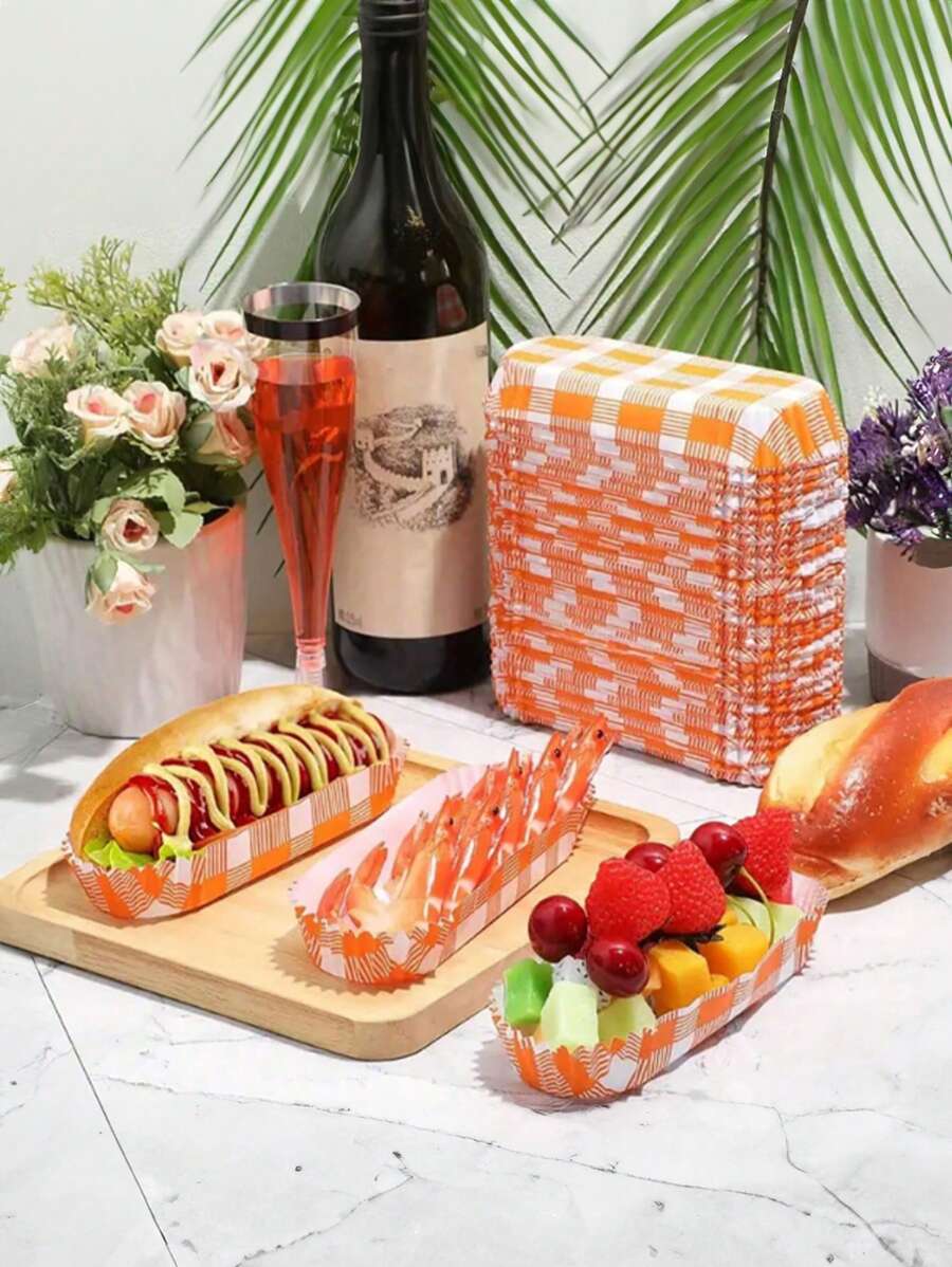 80pcs, Paper Hot Dog Tray Paper Food Tray Snack Bar Supplies TakeOut