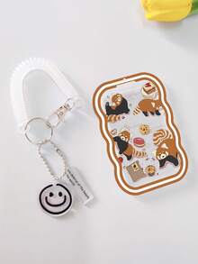 1 pieza Titular de tarjeta transparente con patrón de panda lindo y cordón retráctil de resorte para tarjeta de identificación, tarjeta de estudiante, tarjeta de autobús, tarjeta de trabajo, llavero - Tarjetero ondulado - Ver 11