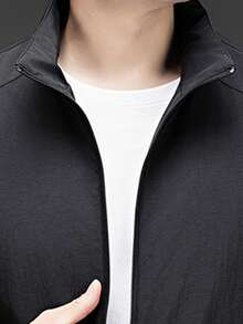 男士休闲纯色百搭户外夹克 - 黑色 - 查看 3