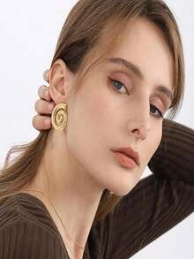 Gold And Silver Statement Earrings Women's Spiral Swirl Thick Vintage Studs Fashion Jewelry