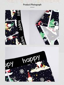 4 条装男士长款平角短裤，个性化圣诞印花舒适透气男士运动三角裤