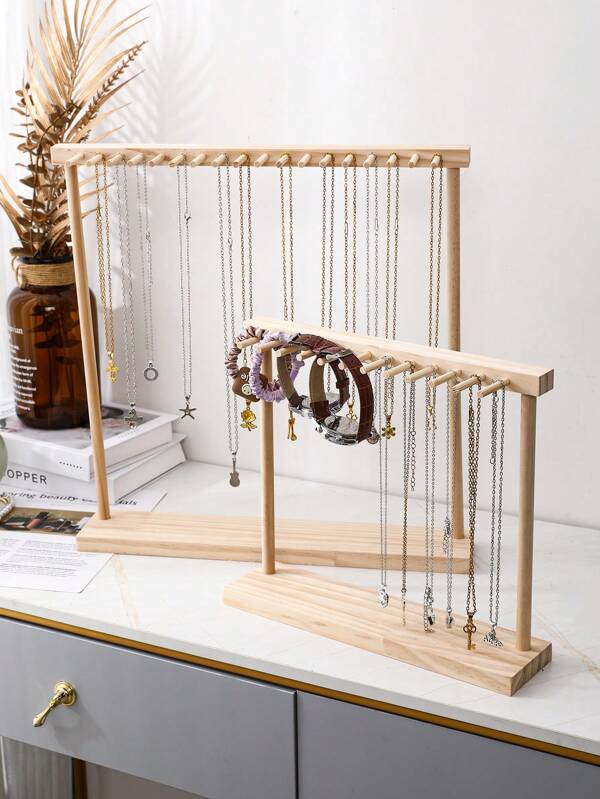 1pc Wooden 12-18 Hooks Jewelry Display Organizer Rack, Necklace, Bracelet, Accessory Storage Holder, Jewelry Store Showcase Display Stand For Women Storage Organizer Travel Essentials Back To School Dormitory Storage