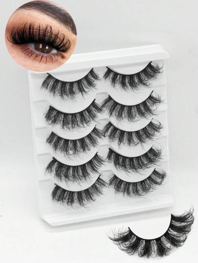5 Pairs Of 3D Artificial Mink Eyelashes, Natural False Eyelashes, Dramatic Thick Eyelashes, Eyelash Extensions, Reusable, Fluffy, Soft, Slender, Natural