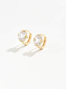 1 Caja de regalo con 2 piezas de Pendientes de aro clásicos elegantes con piedras de circonita cuadradas, para uso diario, regalo nupcial, regalo para el amor, regalo para mamá, caja de regalo, regalo de cumpleaños