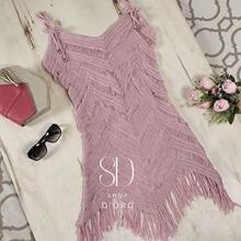 Beach Cover-Up With Fringes And Ocean Waves - Baby Pink - View 1