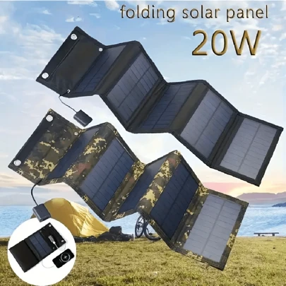 1pc Portable Foldable Solar Panels, USB Interface Solar Panel For Outdoor Travel And Camping, Mobile Phone Battery And Tablets Charger Charging Bank, Fan, Flashlight