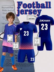 Bộ đồ thể thao bóng đá tay ngắn in họa tiết tùy chỉnh cho bé trai tuổi teen - Màu xanh lam - Xem 1