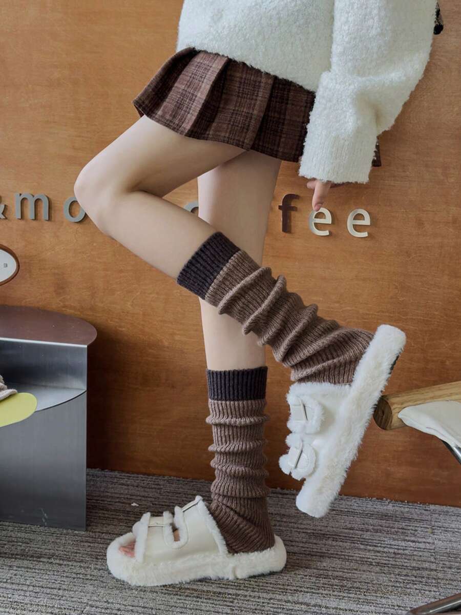 2 đôi vớ len giữ ấm chân dày, vớ màu cho bắp chân - Nhiều màu - Xem 1
