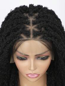 20 Inch Shoulder Length Synthetic Lace Front Braided Wig With Baby Hair, Women Triangle No Knot Butterfly Braid Wig - Black - View 5