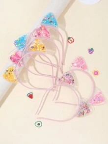 5 件装女童可爱猫耳朵头带流沙猫耳朵发箍防水五彩纸屑动物耳朵发箍幼儿女孩度假头饰儿童发饰 - 彩色 - 查看 6