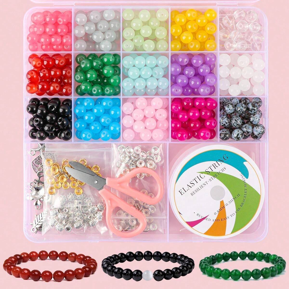 17/26 Pcs Glass Beaded Bracelet Making Kit, 15/24 Pcs Crystal Bead