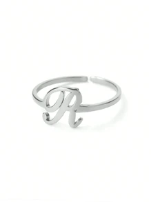 1 件简约 A-Z 首字母开口戒指，适合女士男士，18K 镀金不锈钢个性化 26 个英文字母戒指，精致可调节指环情侣时尚珠宝配饰