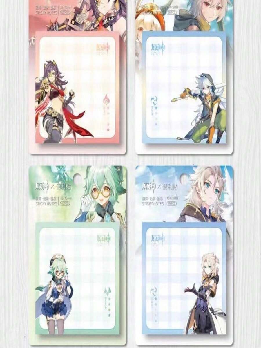 Notas Adhesivas Anime Genshin Impact 4 Postit 240 Hojas 7.5x7.5cm