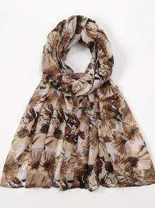 1pc Floral Print Casual Elegant Lightweight Business & Party Polyester Chiffon Scarf, Suitable For Spring, Summer, Autumn And Winter