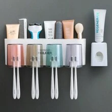 3 件套带玻璃杯的牙刷架套装，无需钻孔的壁挂式浴室收纳架，适合 2/3/4 人使用，包括牙刷架和牙膏分配器 - 牙刷架(附擠牙膏器) - 查看 14
