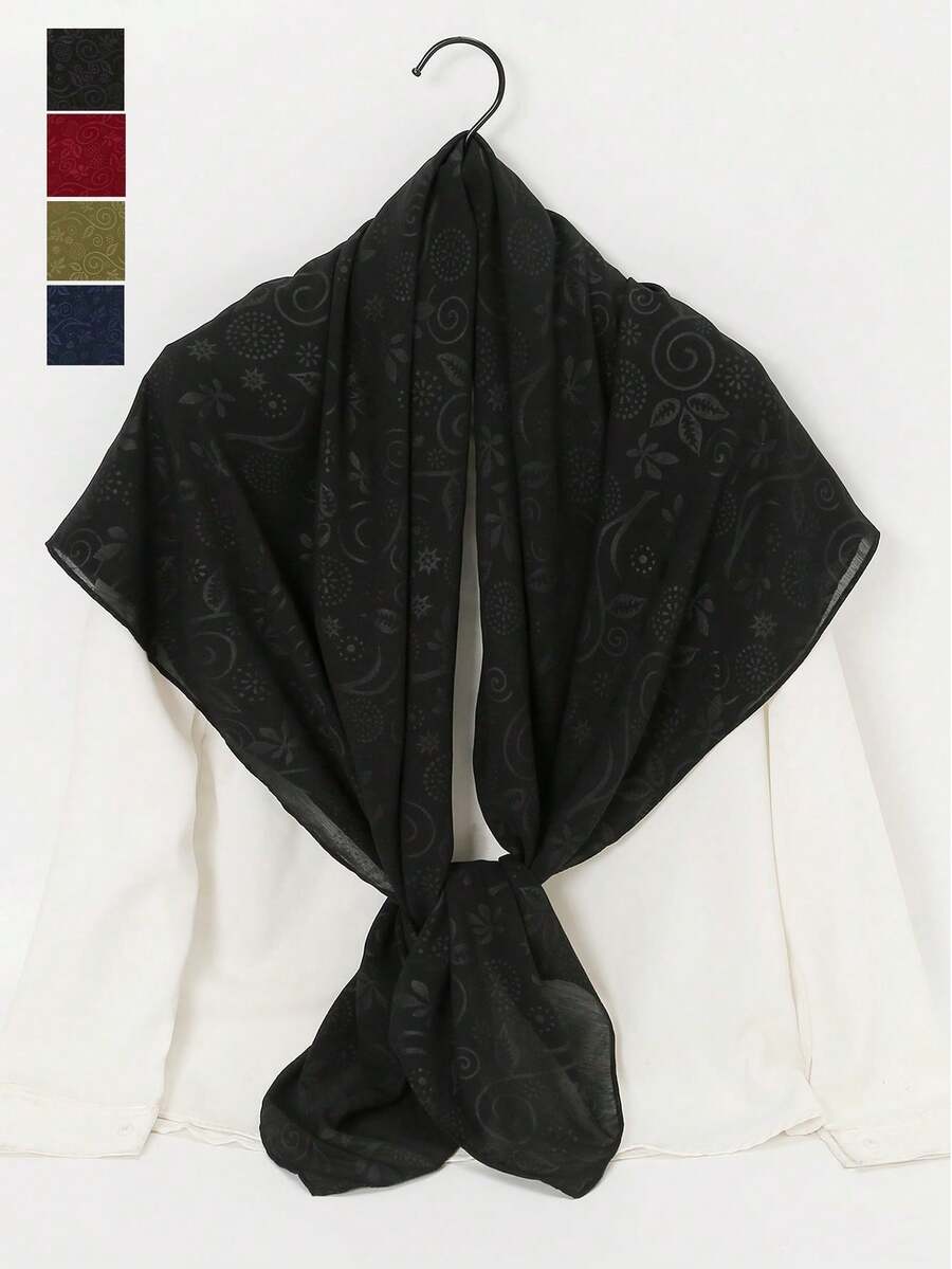 1pc Bandana With Paisley Flower Embossed Chiffon Large Square Scarf, Neck Scarves, Head Wraps - Multicolor - View 1