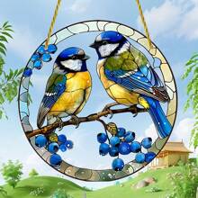 1pc Elegant Blue Titmouse Catcher, 2D Colored Glass Style Acrylic Window Hanging Decor, Circular Home And Garden Ornament, Ideal Birthday Gift For Nature Lovers, Pre-Drilled Weather-Resistant Decoration