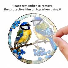 1pc Elegant Blue Titmouse Catcher, 2D Colored Glass Style Acrylic Window Hanging Decor, Circular Home And Garden Ornament, Ideal Birthday Gift For Nature Lovers, Pre-Drilled Weather-Resistant Decoration