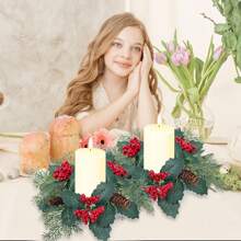 1pc New Christmas Decorative Item - Home Candle Holder Wreath, Creative Desktop/Dining Table Arrangement, Wreath Without Candle