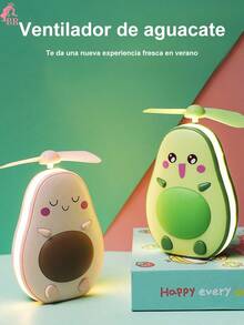 Handheld Avocado Portable Fan, LED Fan, Student Mini Fan, Creative Cartoon USB Charging, Triple Combination Of Mirror, Light And Fan.
