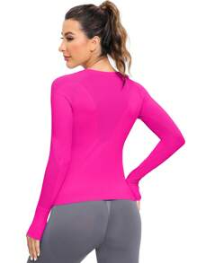 MathCat Seamless Workout Shirts For Women, Long Sleeve Workout Tops For Women, Yoga Sports Athletic Gym Tops - 玫紅色 - 查看 4