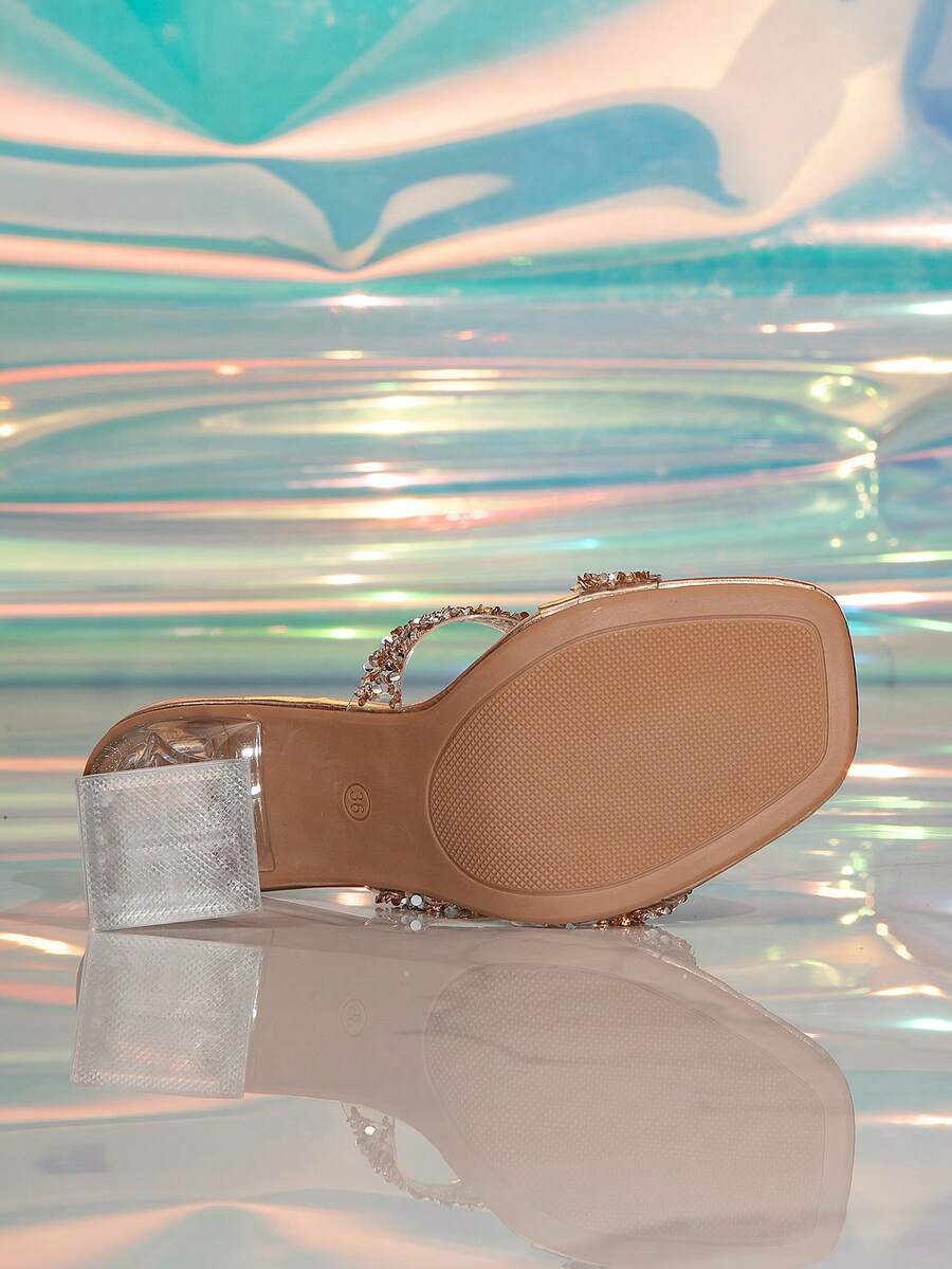 Women's Fashion ChampagneColor CrissCross Strap Open Toe Transparent