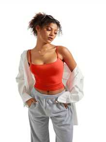 Women Sexy Summer Going Out Basic Tank Top Square Neck  Cami Shirt - Red - View 5