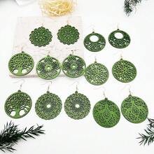 7 对/套创意木质镂空耳环，简约风格，适合女性 - 綠色 - 查看 6