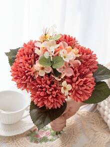 1 cái (6 đầu) Bó hoa cúc nhân tạo, hoa cẩm tú cầu, đám cưới cô dâu, tiệc tùng, nhà cửa, văn phòng, trang trí sân vườn - quả cam - Xem 4