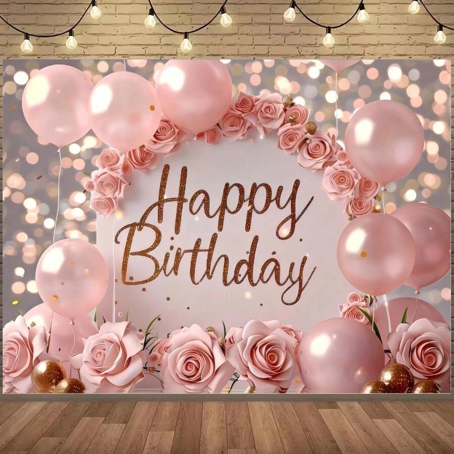 1 quả bóng trang trí chủ đề "Chúc mừng sinh nhật" màu hồng, chất liệu polyester thanh lịch, thích hợp để trang trí phông nền sinh nhật, đạo cụ chụp ảnh, nhiều kích cỡ - Nhiều màu - Xem 1