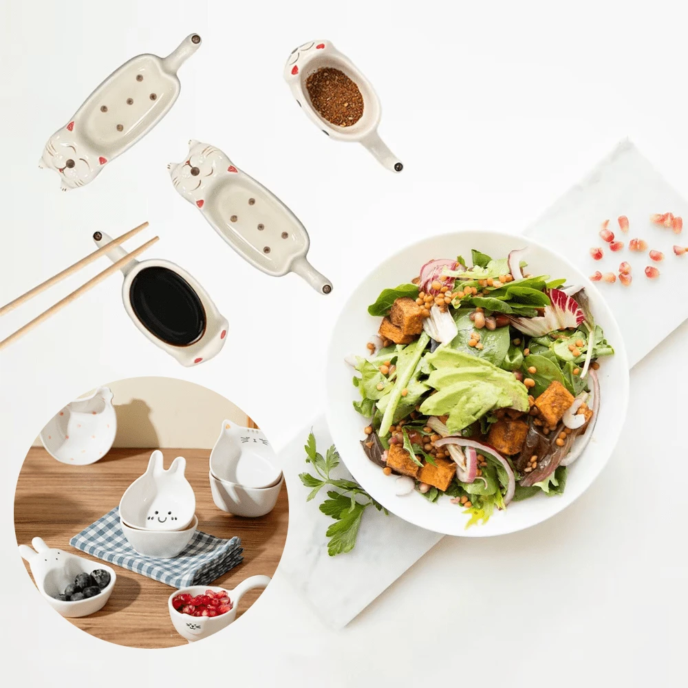 Rabbit/Cats Sauce Dish, Cute Easter Bunny Dipping Bowls Ceramic Animal