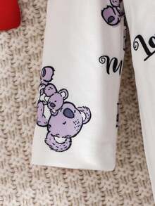 1 Set Baby Boy Cute Koala & Letter Print Long Sleeve Jumpsuit With Hat, Bib, And Gloves, 4 Pieces, Suitable For All Seasons - Red and White - View 4