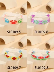 1 chiếc vòng tay hạt thủ công họa tiết hoa Bohemian thời trang độc đáo, có thể điều chỉnh dành cho phụ nữ, thích hợp để hẹn hò, đi nghỉ và đeo hàng ngày - 5 hàng - Xem 5