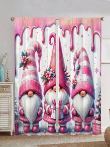 2 件圣诞粉色小矮人印花窗帘，无孔窗帘，适用于卧室办公室厨房客厅书房家居装饰 - 彩色 - 查看 4