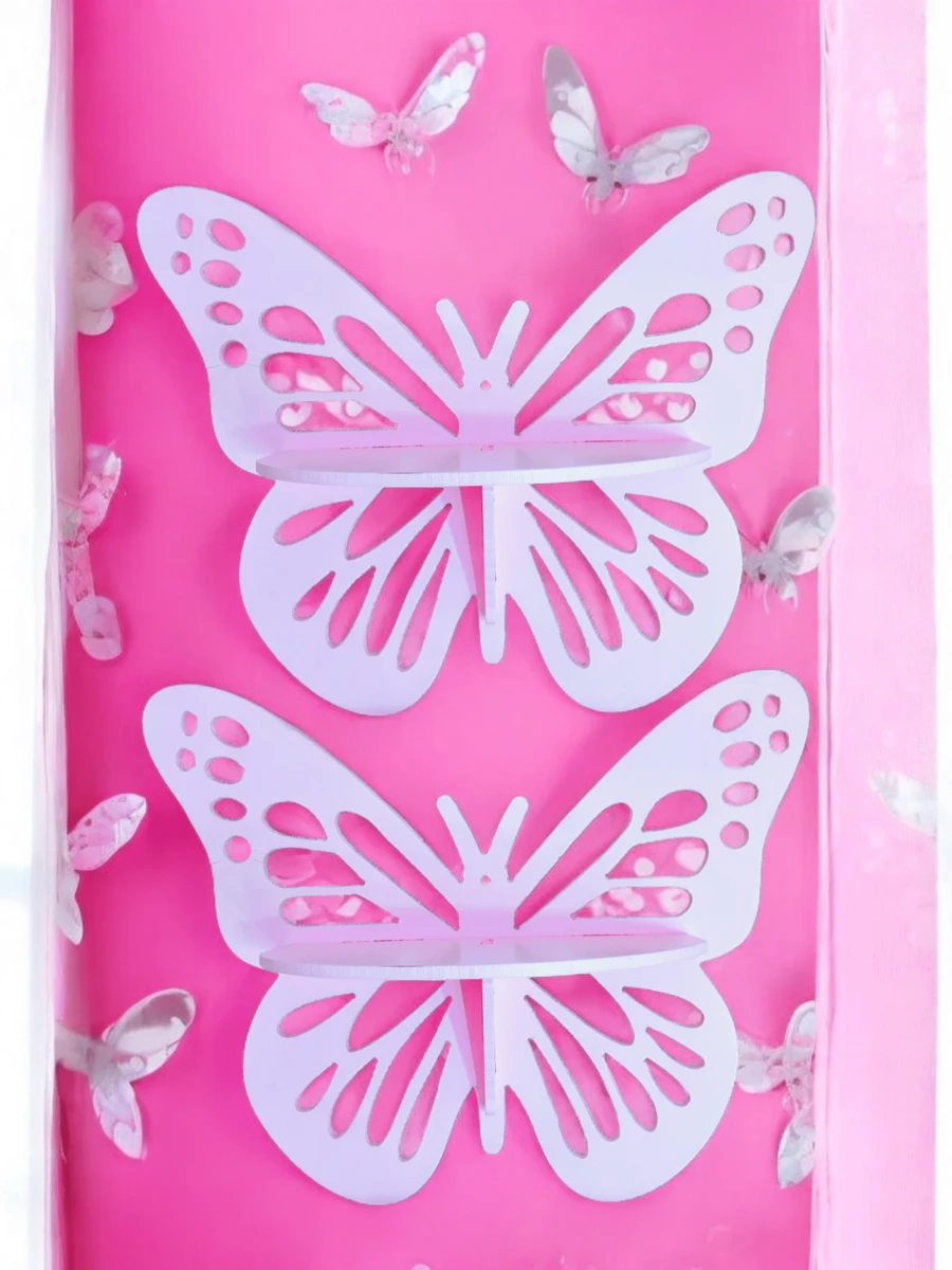 Set Of 2 Decorative Butterfly Shelves In MDF / Pink Or White Niche - Màu Hồng baby - Xem 1