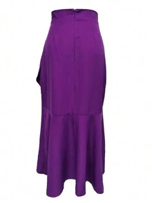 Women's Solid Color Belted Bodycon Asymmetric Ruffle Hem Elegant Skirt, Casual & Sexy For Dates, Halloween - Purple - View 3