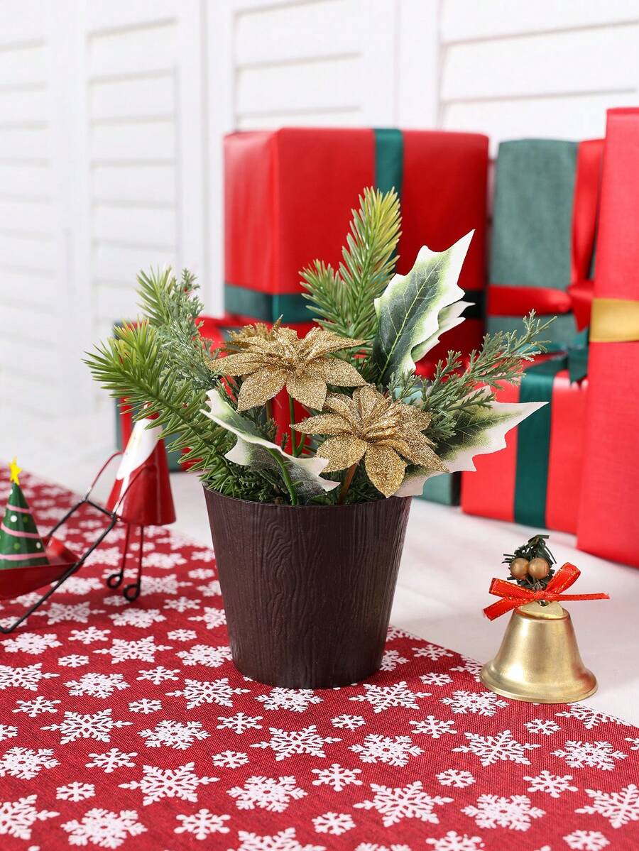 1 件仿真圣诞花盆家居圣诞节客厅卧室桌面派对装饰 - 彩色 - 查看 1