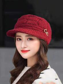 1 chiếc mũ len dệt kim polyester màu trơn hình thoi Bohemian tiệc tùng thường ngày dễ thương thanh lịch cổ điển đường phố, mùa thu/đông - mũ đèn lồng bướm - Xem 5