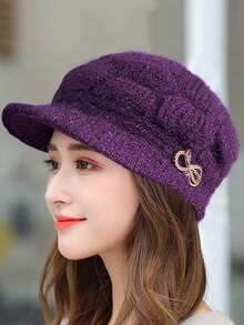 1 chiếc mũ len dệt kim polyester màu trơn hình thoi Bohemian tiệc tùng thường ngày dễ thương thanh lịch cổ điển đường phố, mùa thu/đông - mũ đèn lồng bướm - Xem 3