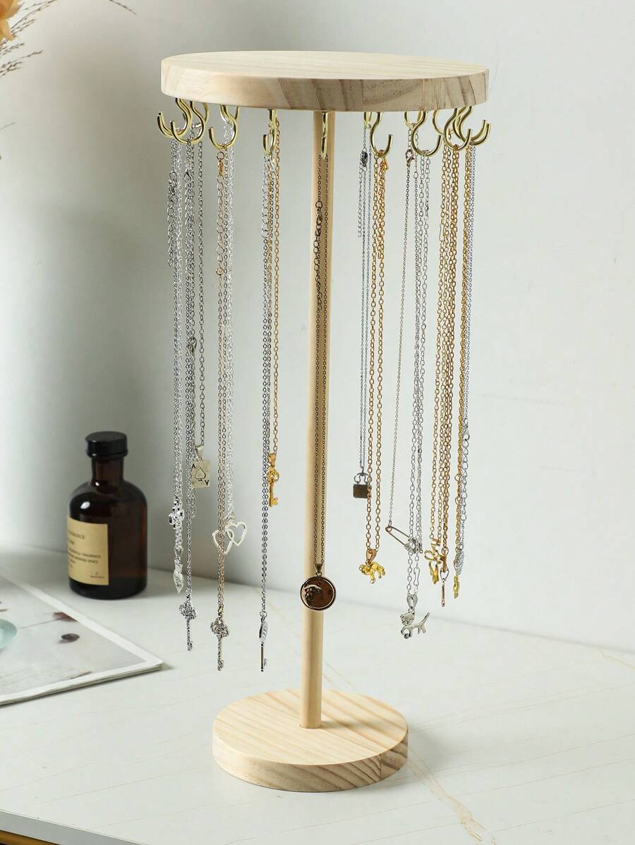 1pc Wooden Round Detachable Jewelry Display Stand, Necklace Pendant Bracelet Organizer, Simple Design, Jewelry Display Prop Sun Travel Cool Back To School - Wood Light Yellow - View 1
