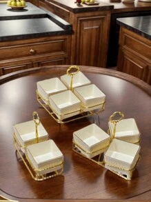 1 set Plato para snacks con soporte, utilizado para almacenar bocadillos, dulces, galletas como regalo de Navidad - Blanco - Ver 5