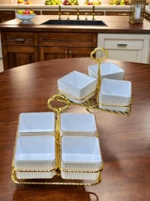 1 set Plato para snacks con soporte, utilizado para almacenar bocadillos, dulces, galletas como regalo de Navidad - Blanco - Ver 3