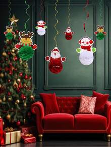 Juego de 6 adornos decorativos colgantes en espiral de panal de abeja para manualidades navideñas, hechos de material de panal de papel, diseñados con patrones de Papá Noel, renos y muñecos de nieve, adecuados para fiestas navideñas, decoración de tiendas y decoraciones para fiestas en el hogar