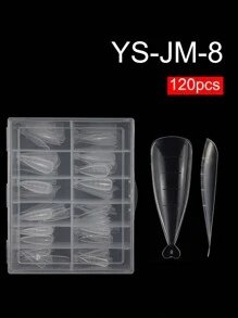 120片/盒凝胶美甲贴片套装，预成型假指甲，适用于凝胶抛光，可轻松卸除延长亚克力假指甲贴片，水晶美甲模具（无需纸模），适用于快速UV/LED延长，双头延长工具，按压式美甲贴片，美甲用品 - 無色 - 查看 13