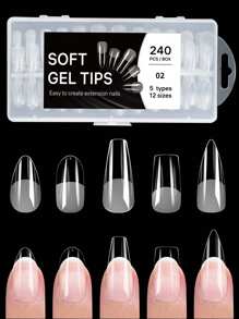 240 CÁI 5 TRONG 1 Đầu Gel Mềm Phủ Toàn Bộ Móng Tay Trong Suốt Đầu Móng Tay Hình Vuông Stiletto Hạnh Nhân Cỡ Trung Bình Quan Tài Pháp Giả Giả Ngâm Gel Đầu Nối Móng Tay Viên Nang Tự Làm - Trong sáng - Xem 1
