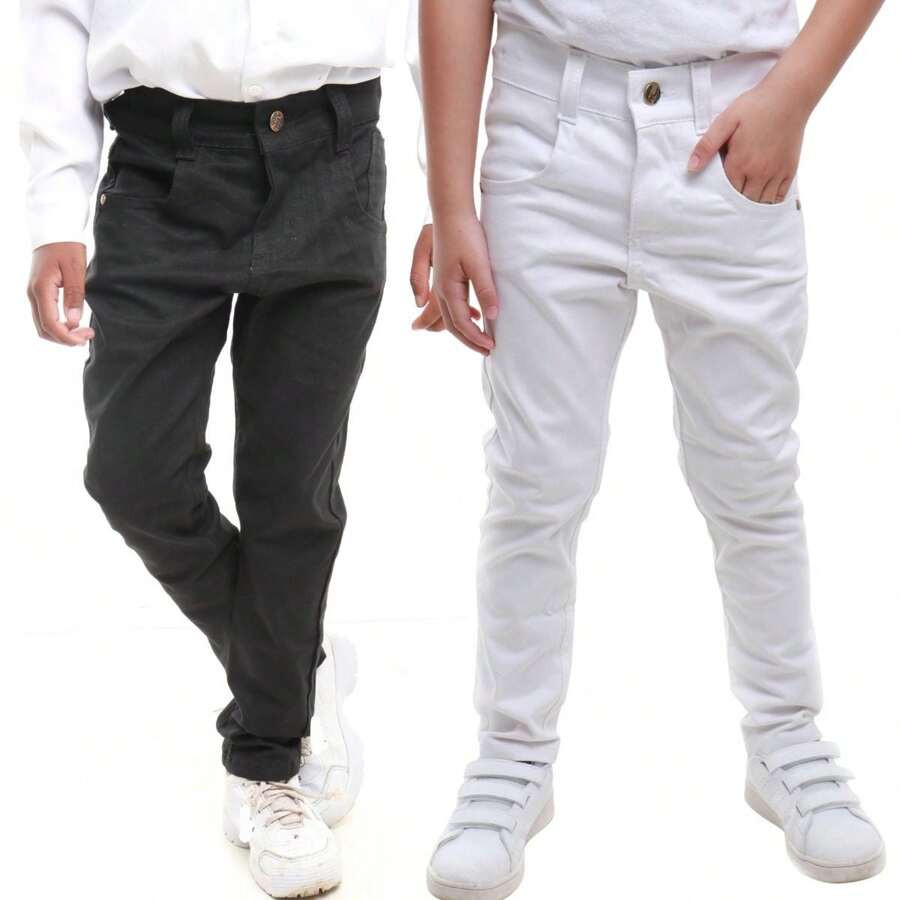 Kit 2 Jeans Pants For Boys And Girls In Colors With Adjuster 01-08 - 黑與白 - 查看 1