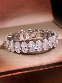1pc Elegant & Charming 925 Sterling Silver Oval Cubic Zirconia Sparkling Diamond Ring, Suitable For Women To Attend Parties, Balls, Weddings, Anniversaries, Girlfriend's Birthday Gifts, Exquisite Jewelry - Oval Diamond Ring - View 8